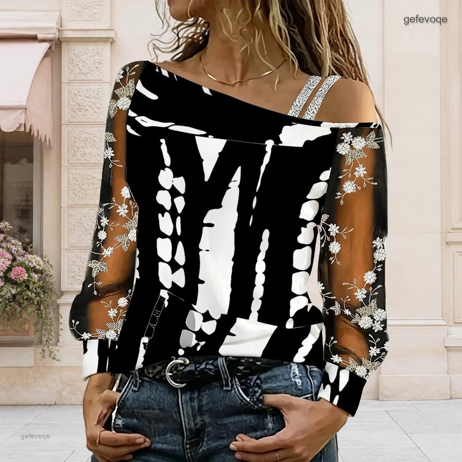 Blouse Off Shoulder - 여성 오프숄더 블라우스 비대칭 원숄더 탑