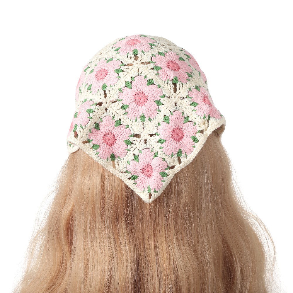 Headband Summer Knit - 빈티지 직조 뜨개질 꽃 삼각형 Headscarf
