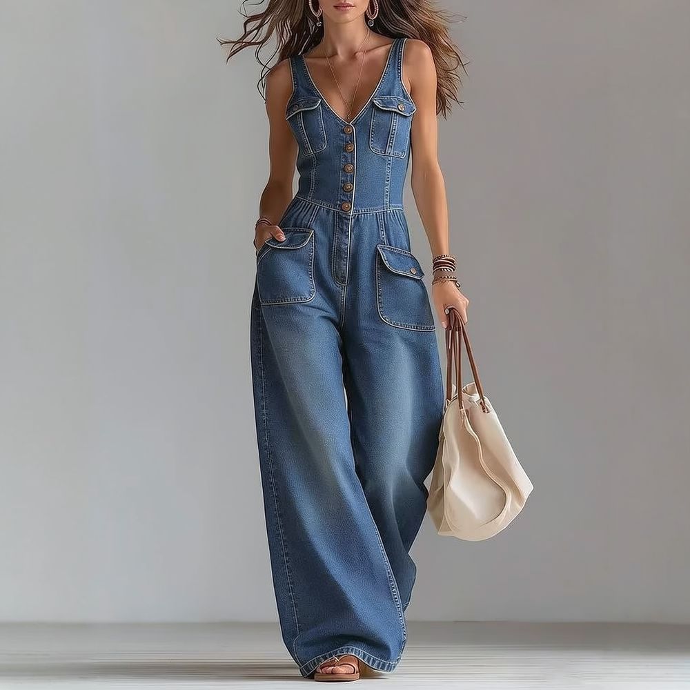 여성용 캐주얼 워싱 데님 점프수트, 소매 없는 넉넉한  - Jumpsuit Linen Relaxed 리뷰 및 가격