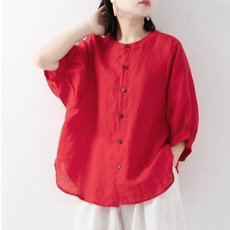 면과 린넨 셔츠 여성용 봄 여름 얇은 단색 랜턴 소매  - Blouse Off Shoulder 리뷰 및 가격