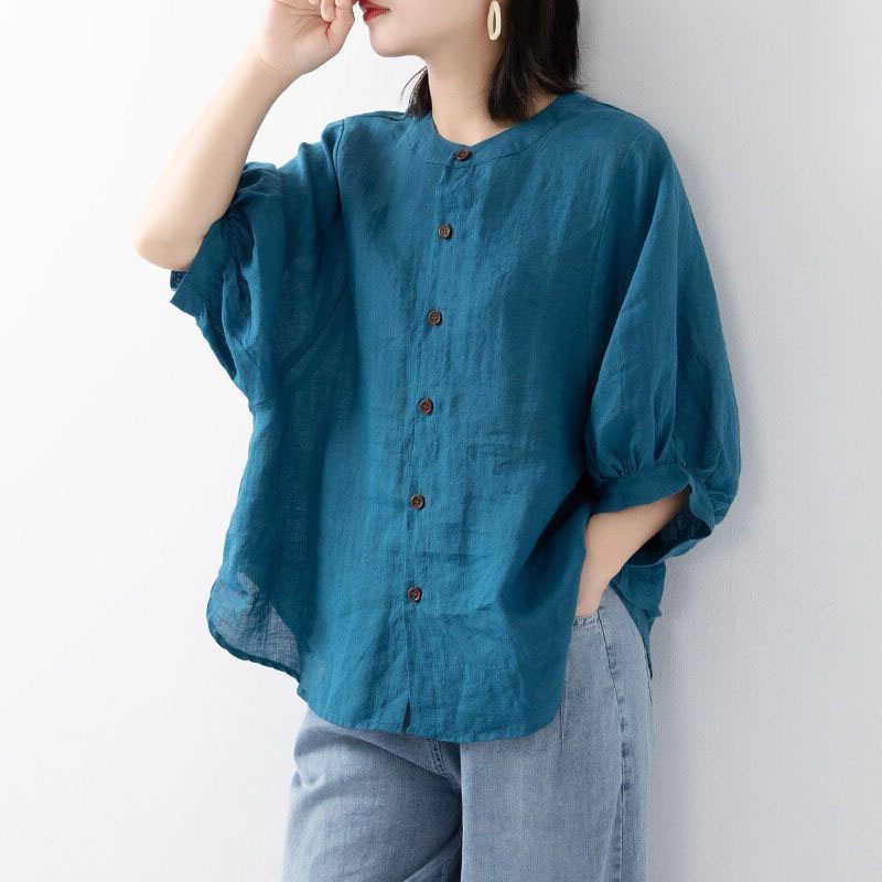 면과 린넨 셔츠 여성용 봄 여름 얇은 단색 랜턴 소매  - Blouse Off Shoulder 리뷰 및 가격
