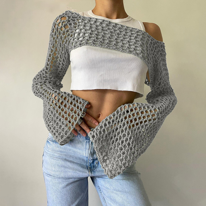긴 소매 크로셰 크롭 탑, 니트 할로우 아웃 메쉬 커버 - Crop Top Crochet 리뷰 및 가격